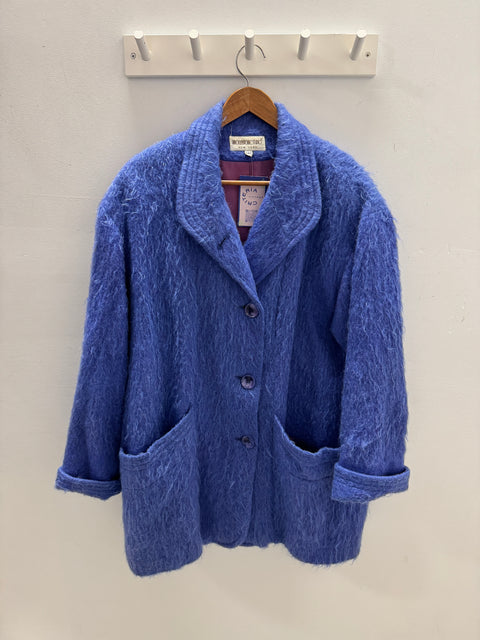 80s Brownstone Studio Blue Mohair Coat size L
