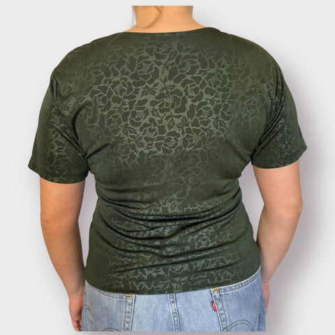 90s Complex Plus Green Floral Stretch Top Size 1X