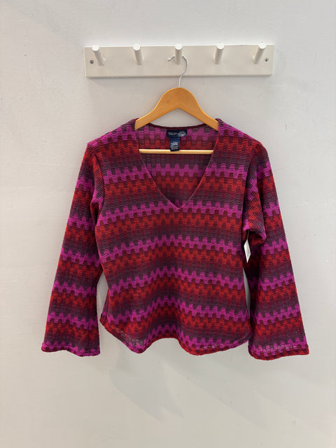 90s Venezia Red Purple Burgundy Boho Knit Top Size L