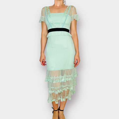 Three Floor Sea Foam Aqua Lace Cocktail Dress