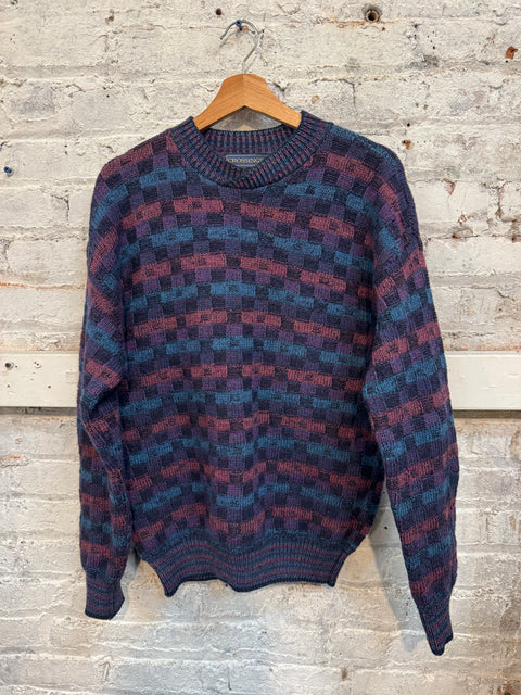 90s Crossings Purple Pink Teal Checkered Sweater Size M