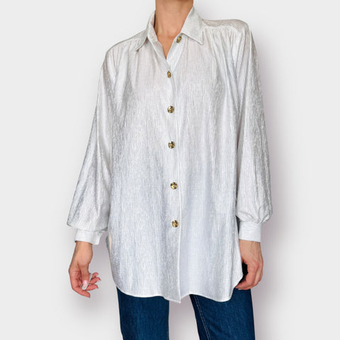 90s Joanna White Crepe Blouse Size XL