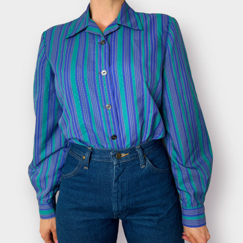 70s Purple and Teal Striped Blouse