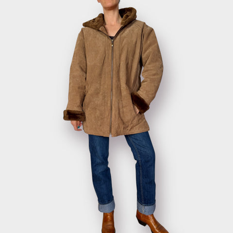 St. John's Bay Suede Faux Fur lined Coat Size L