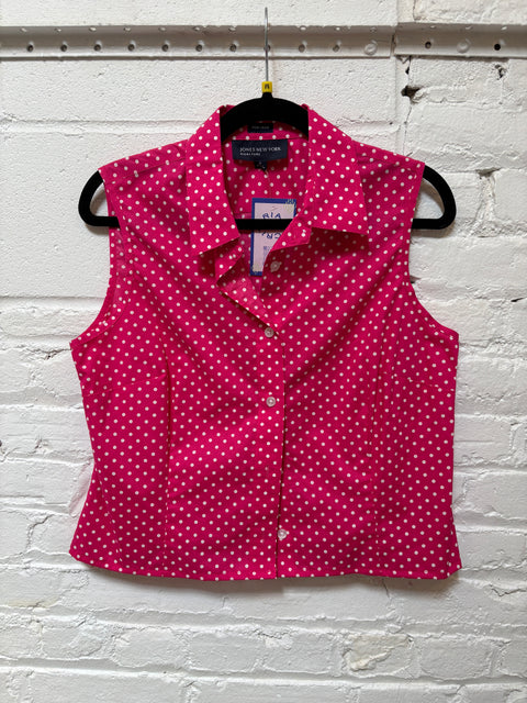 Y2K Pink Polka Dot Sleeveless Blouse Size M