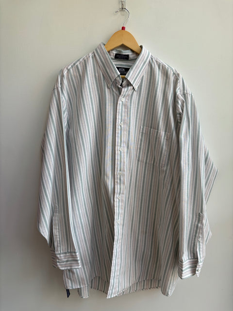 90s Stafford Pink/Olive stripped Oxford Button Down XL Tall