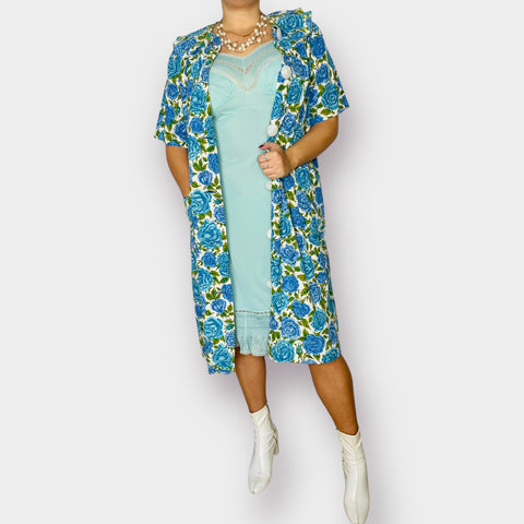 60s Mode O’ Day Blue and Teal Floral House Dress
