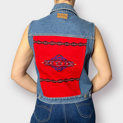 90s Pendleton South Western Denim Vest with Wool Aztec Back Patch