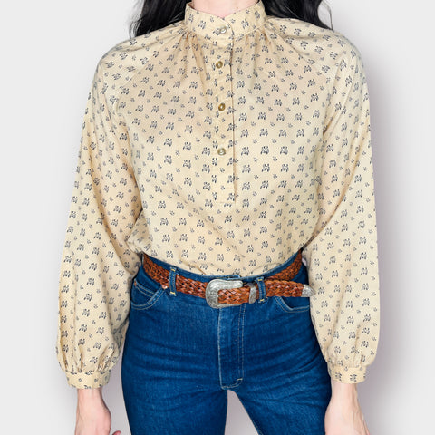 70s Jack Winter Tan Blouse with Print