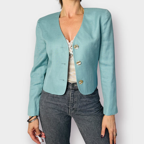 90s David Brooks Sage Blue Crop Blazer Size M