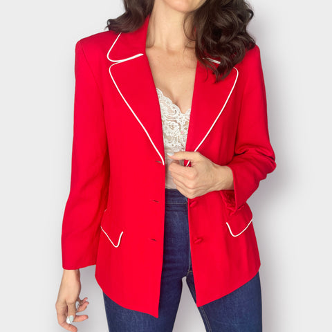 90s Rafaella Red Fitted Blazer with White Piping