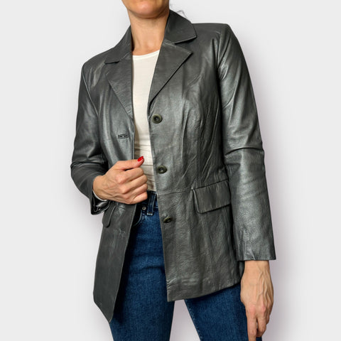 Y2K Jerry Lewis Silver Leather Jacket Size XS