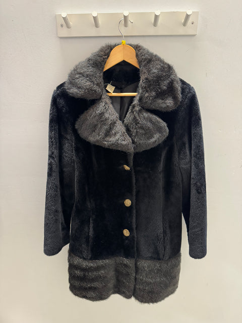 70s Black Faux Fur Coat Size M