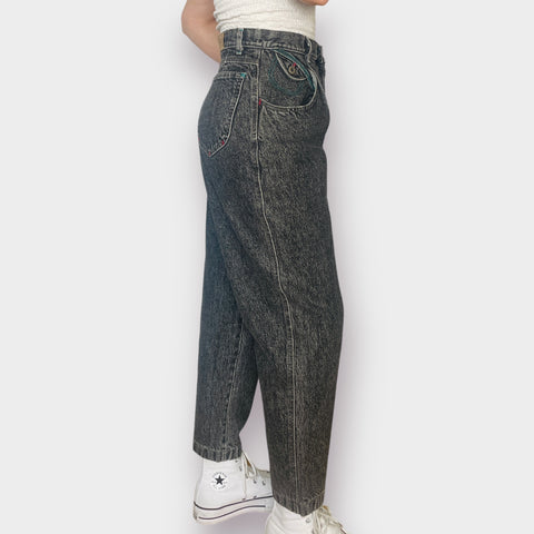80s Lee Gray Jeans with Colorful Thread