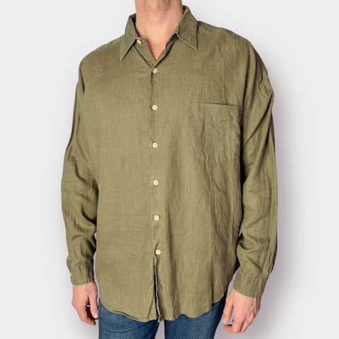 90s Structure Tan Linen Button Up Size XL