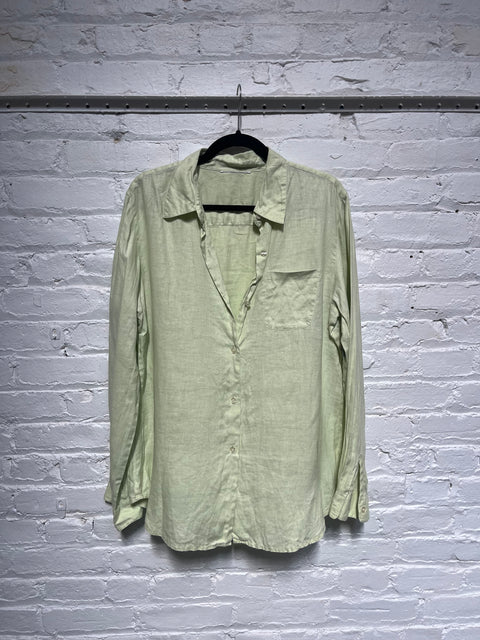 00s Celery Green Button Front Top Size M