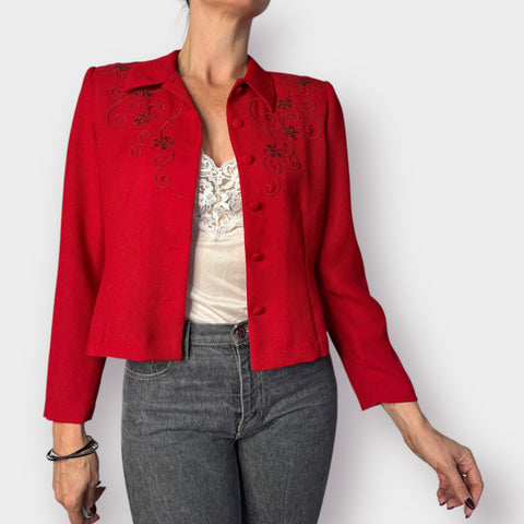 90s Karin Stevens Petites Red Jacket Top Size M