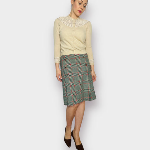 70s Red and Green Wool Plaid Skirt