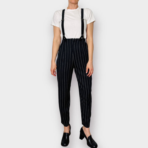 90s Joule Black Pinstripe Suspender Pants Size S/M