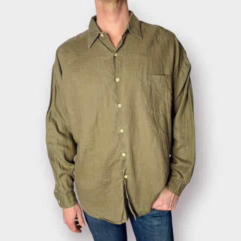 90s Structure Tan Linen Button Up Size XL