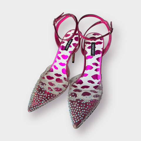 00s Nine West Pink Clear Bedazzled Heels Size 9.5