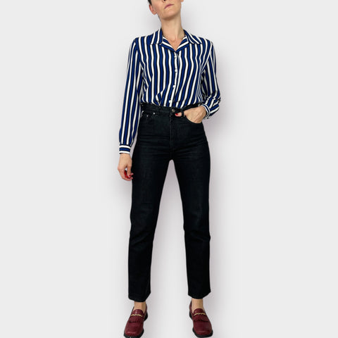 90s Leslie Fay Blue Striped Blouse Size M