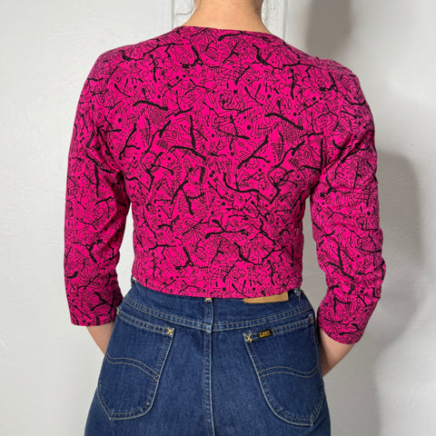 80s Meta Sport Pink Black Crop Bolero Size S