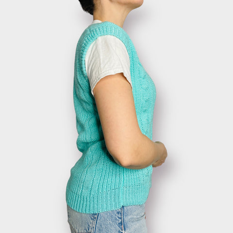 80s One Step Up Aqua Teal Sweater Vest