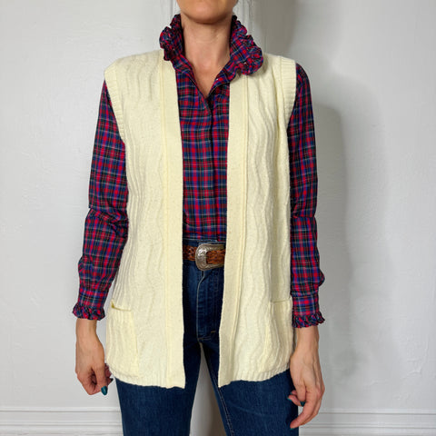 80s Cream Open Tunic Vest Size L