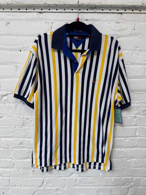 Y2K Tommy Hilfiger Yellow Navy Polo Size L