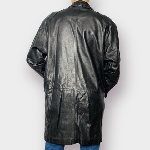 80s Bonton Black Mid Length Leather Jacket