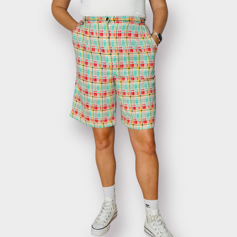 70s Ardor Red Green Yellow Plaid Shorts