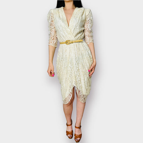 80s Glenrob Cream Lace Dress