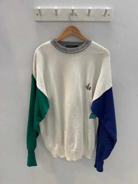 Y2K Nautica White Tri Color Sweater Size L