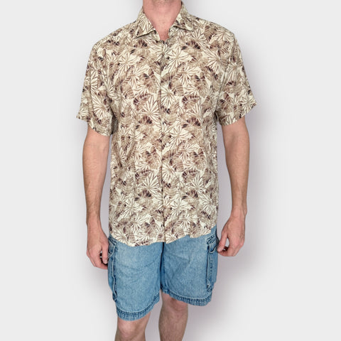 Peter Millar Tan Leaf Linen Shirt Size XL