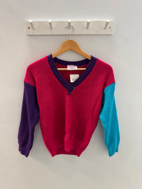 80s Adele Pink Purple Teal Sweater Size XS