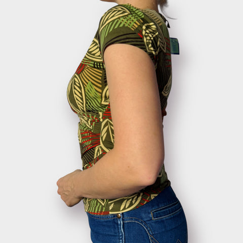 Y2K Sere Nade Olive Leafy Print Top Size S