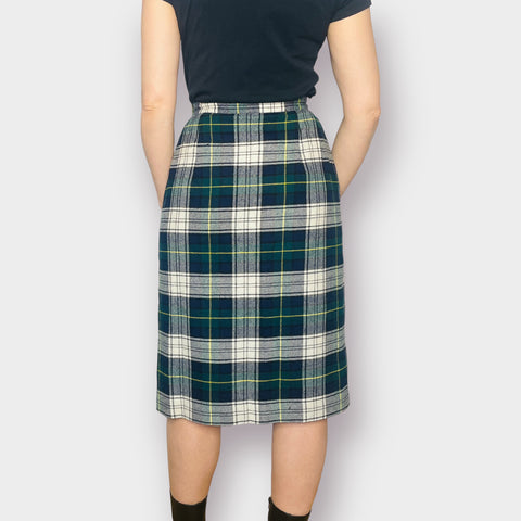 70s Green and Navy Plaid Vintage Skirt