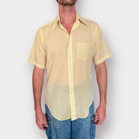 70s Croll & Keck Yellow Striped Button Front Size L