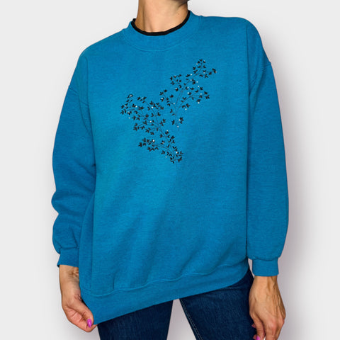 90s PFI Fashions Inc Teak Crewneck with Black Jeweled Leaves Size L