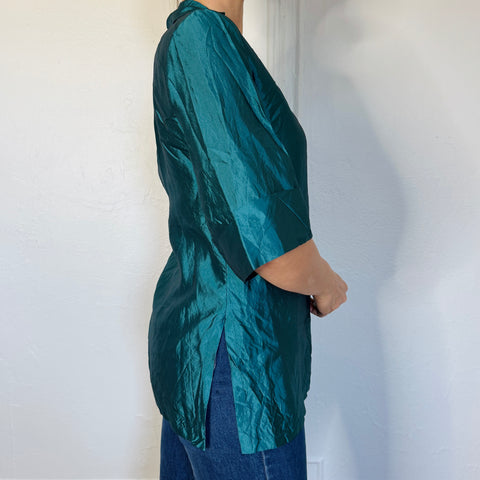 Y2K Teal Silk Blouse Size S