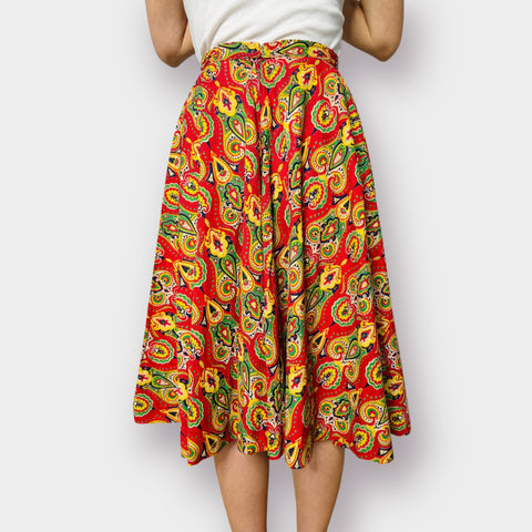 70s Julie McDonald Red Yellow Navy Circle Skirt