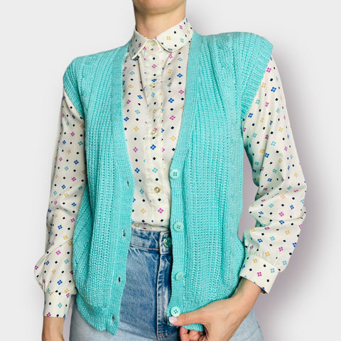 80s One Step Up Aqua Teal Sweater Vest