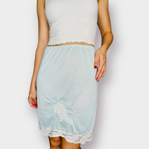 70s Seafoam lace trimmed slip