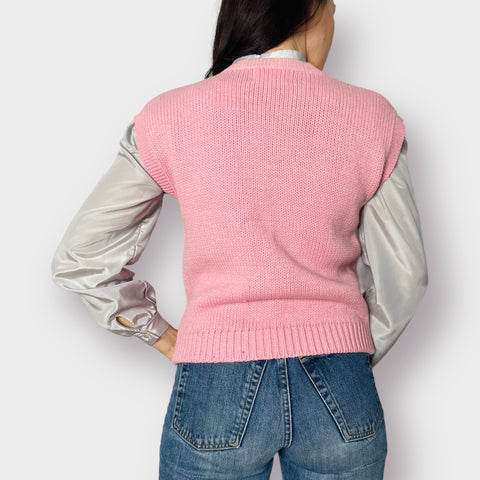 80s Erika Pink Button Front Sweater Vest