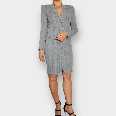 90s Tahari Gray Black Striped Blazer Dress Size M 90s Tahari Gray Black Striped Blazer Dress Size M