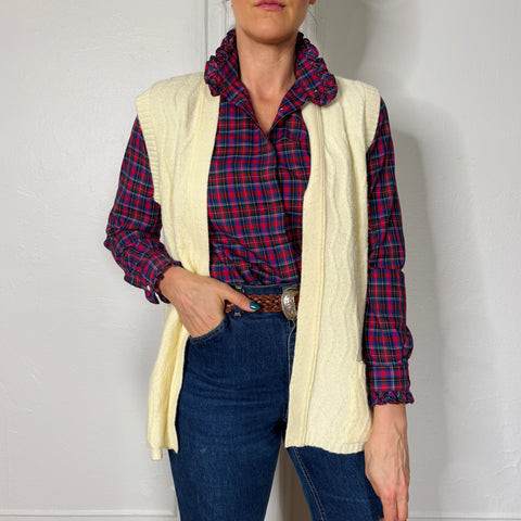 80s Cream Open Tunic Vest Size L