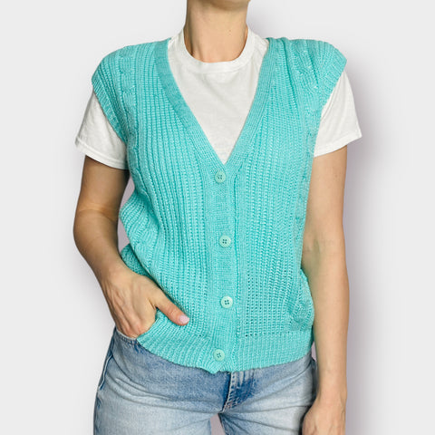 80s One Step Up Aqua Teal Sweater Vest