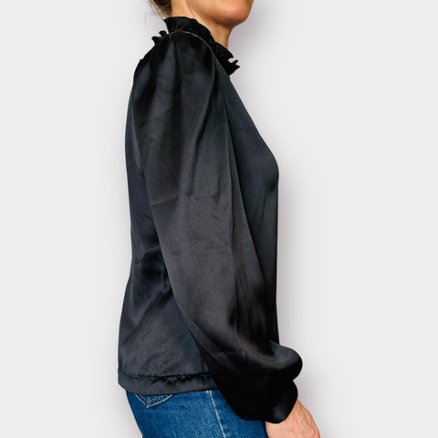 70s MJ Concepts Black Ruffle Collar Blouse Size L