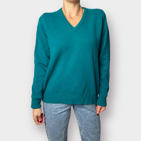 80s Teal Wool V-neck Sweater